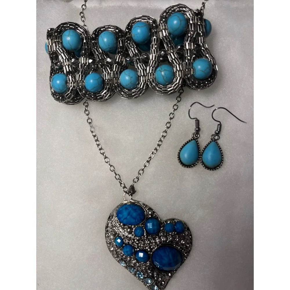 3 pc Southwestern  Bohemian Jewelry Set Women OS Turquoise Blue Good Heart